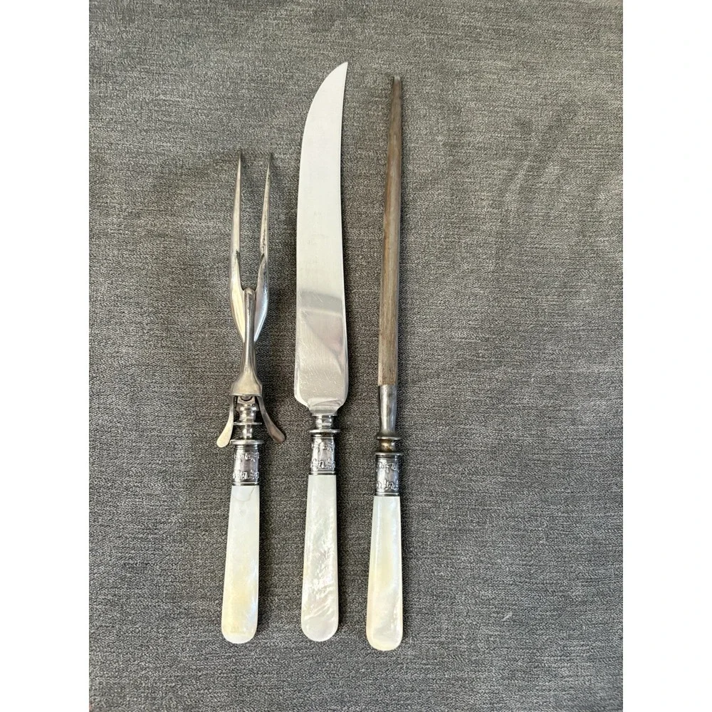 Universal 3-Piece‎ Mother-of-Pearl Handled Carving Set Stainless Sterling